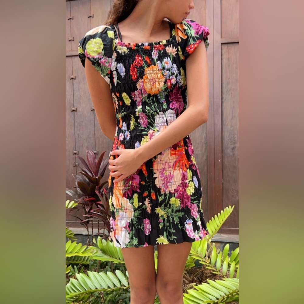 SMOCKED OFF-THE-SHOULDER DRESS